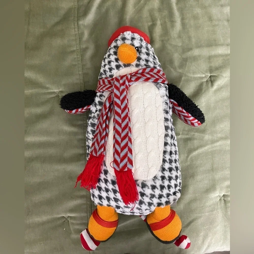 Pier 1 Imports 13” Holiday Ice Skate Stuffed Penguin Plush Houndstooth OSP